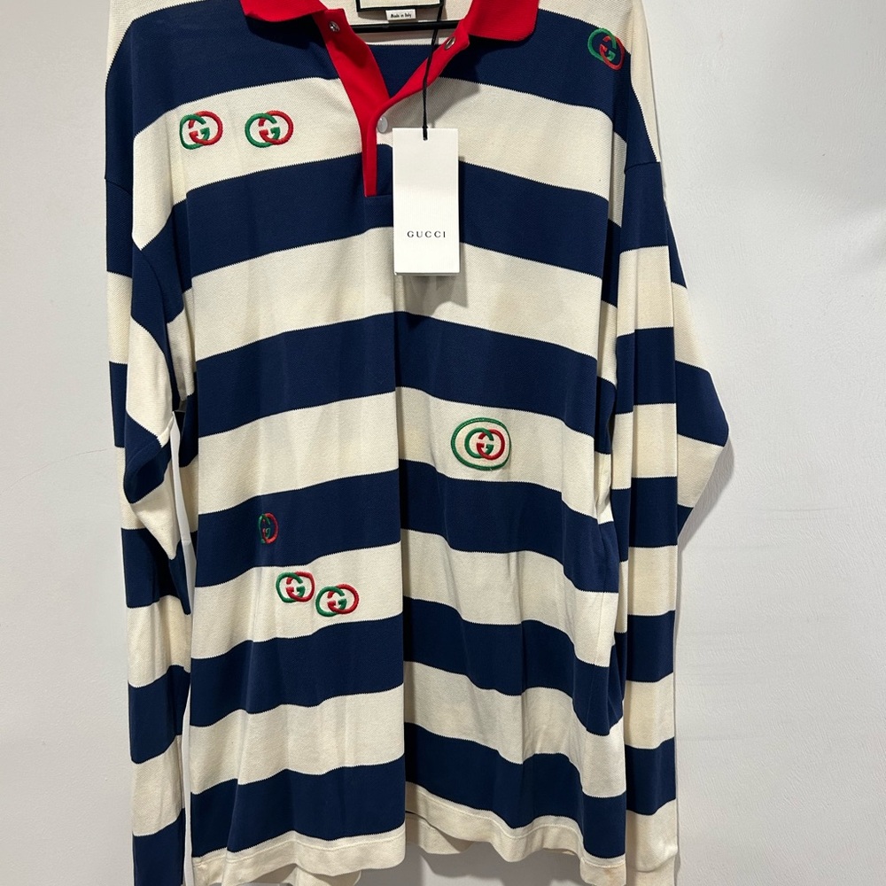 Gucci Navy and White Striped Polo Shirt
